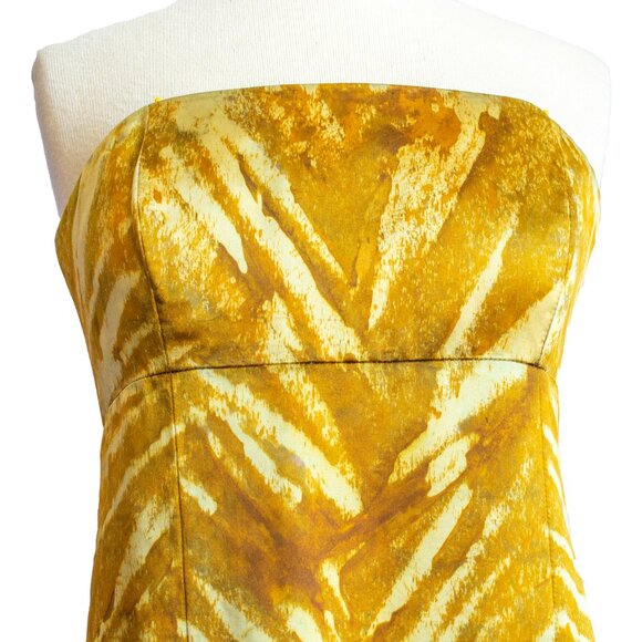 NEW silk long maxi dress painted batik wedding party gold tan brown yellow orang